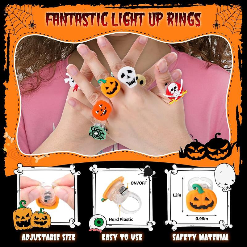 50Pcs LED Halloween Ring,Halloween Ring,Glowing Pumpkin Skull Ring Gift,Halloween Christmas Party Decoration Home Horror Props Supplies,Perfect for Halloween