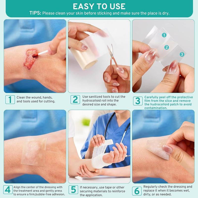 Amzfusfred Medical-Grade Hydrocolloid Bandage Roll Waterproof Flexible Hypoallergenic Latex-Free for Wound Care Secure Adhesion Semi-Transparent Comfortable Design