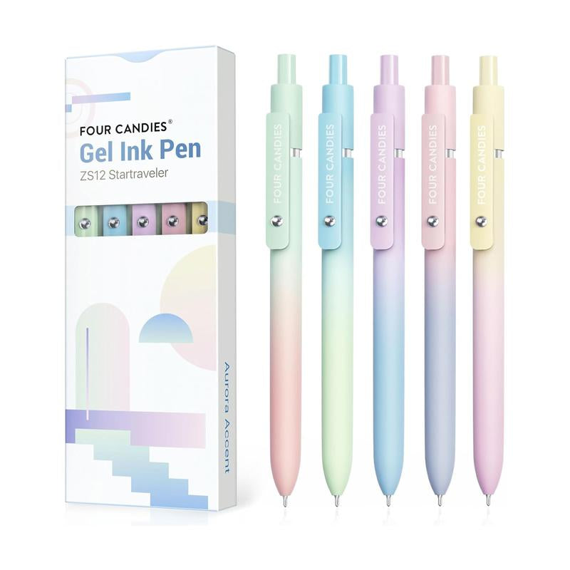 Black Gel Pens, 6Pcs 0.7Mm Quick Dry Black Ink Pens with 3 Extra Refills, Fine Point Smooth Writing Pens for Journaling, Office, Note Taking, School Supplies, Nurse Aesthetic(Black Gray White&Gradient)