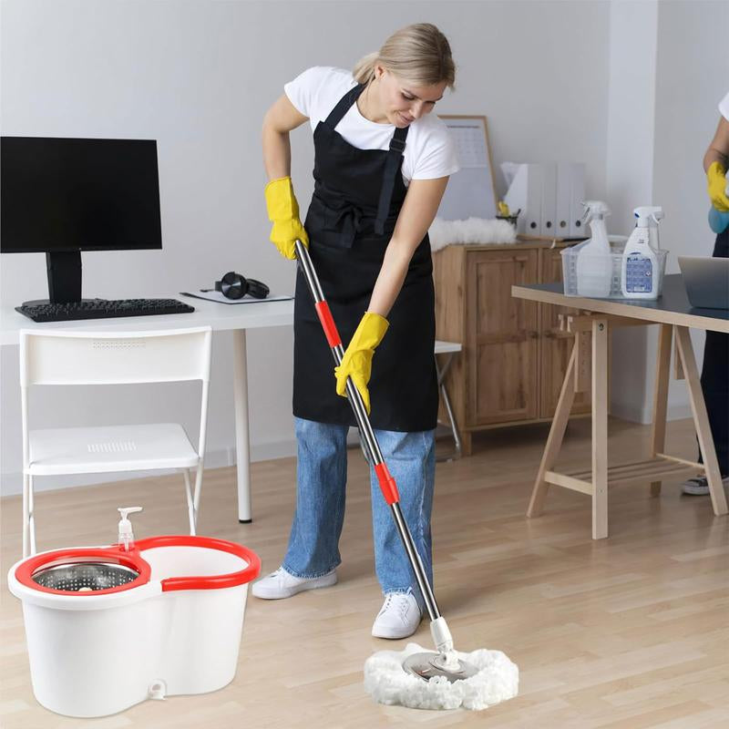 Spin Mop and Bucket with Wringer Set, Spin Mop Bucket System with 6 Microfiber Mop Replacement Heads and Floor Brush for Floor Cleaning
