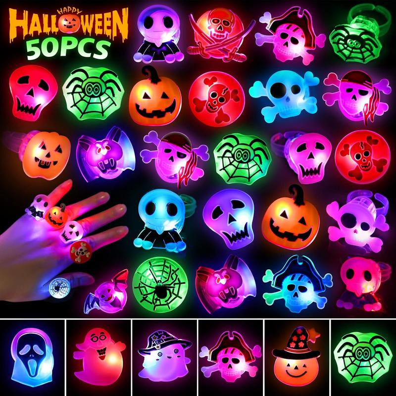 50Pcs LED Halloween Ring,Halloween Ring,Glowing Pumpkin Skull Ring Gift,Halloween Christmas Party Decoration Home Horror Props Supplies,Perfect for Halloween