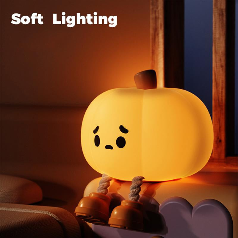 Halloween Pumpkin Nightlight, Halloween Outdoor Decoration, Mini LED Pumpkin Lamp, with 3-Level Adjustable Light, Child-Friendly Nightlight, Safe Silicone Rechargeable Bedside Touch Light, Suitable for Families