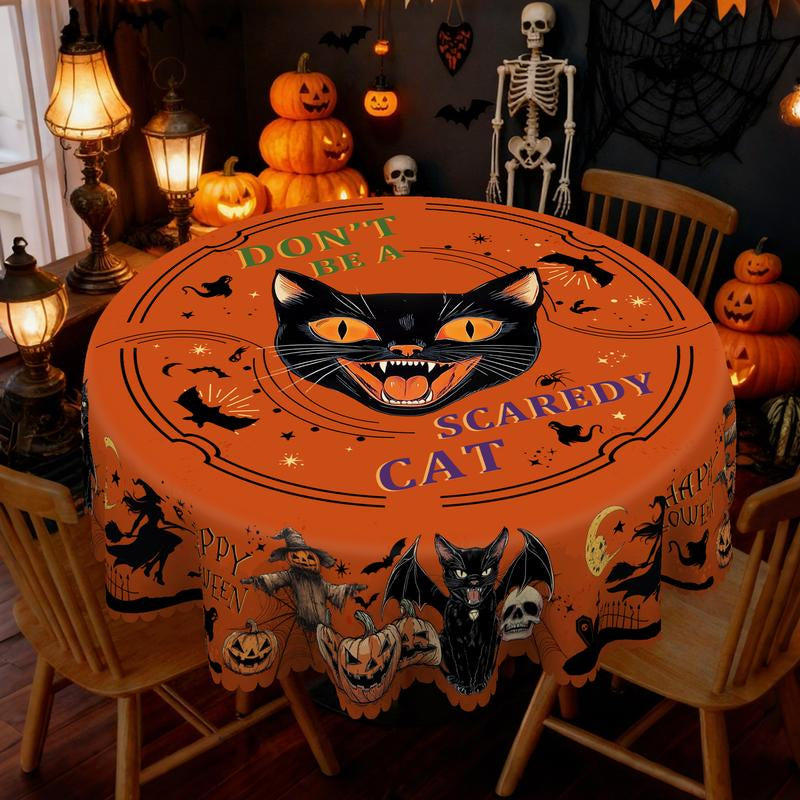 Eikione-Spooky Night Halloween Tablecloth – Moon, Bat & Graveyard Print – Waterproof & Wrinkle-Free for Any Table Shape