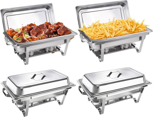 Kerilyn 4 Packs 9QT Chafing Dishes for Buffet Set, Rectangular Stainless Steel Food Warmer Sets with Lids, Food Pans, Water Pan and Fuel Holders for Restaurant Catering Parties Weddings Serving Food Warmer & Chafers Servers Sets