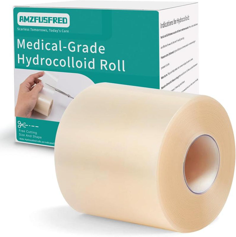 Amzfusfred Medical-Grade Hydrocolloid Bandage Roll Waterproof Flexible Hypoallergenic Latex-Free for Wound Care Secure Adhesion Semi-Transparent Comfortable Design