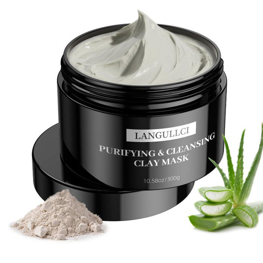LANGULLCI Kaolin Clay Mask with Aloe Vera-300G Matte Soothing Pore Detox Gentle Formula for Oily Sensitive & Dry Skin Types