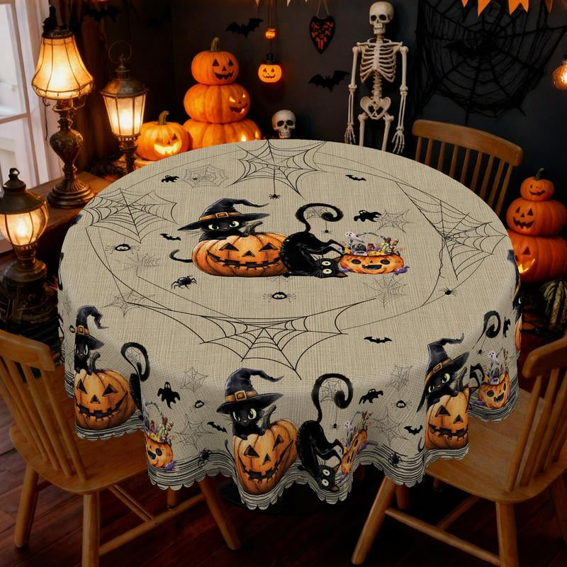 Eikione-Spooky Night Halloween Tablecloth – Moon, Bat & Graveyard Print – Waterproof & Wrinkle-Free for Any Table Shape