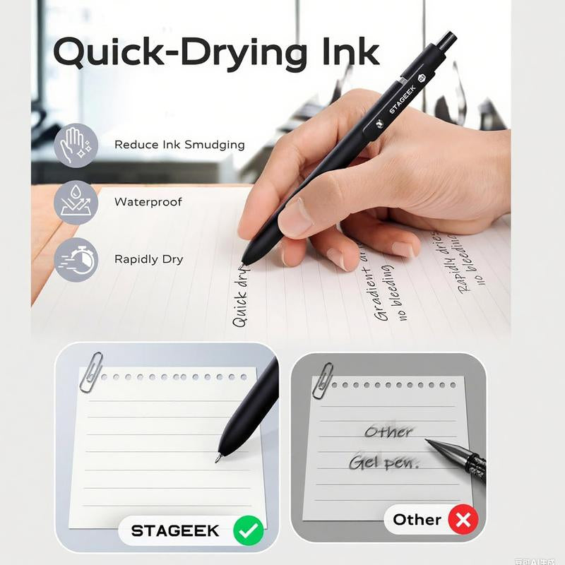 Black Gel Pens, 6Pcs 0.7Mm Quick Dry Black Ink Pens with 3 Extra Refills, Fine Point Smooth Writing Pens for Journaling, Office, Note Taking, School Supplies, Nurse Aesthetic(Black Gray White&Gradient)