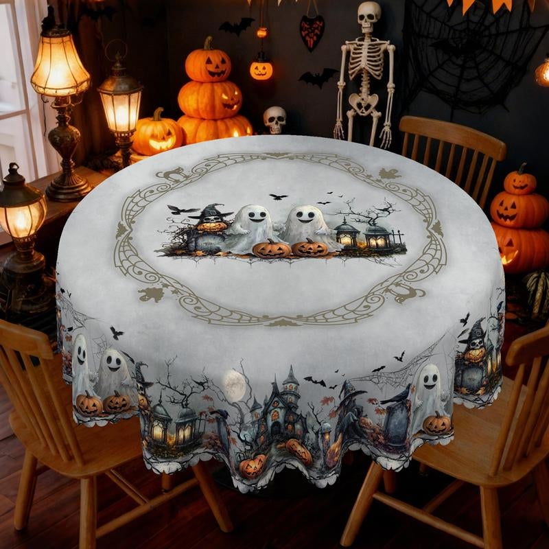 Eikione-Spooky Night Halloween Tablecloth – Moon, Bat & Graveyard Print – Waterproof & Wrinkle-Free for Any Table Shape