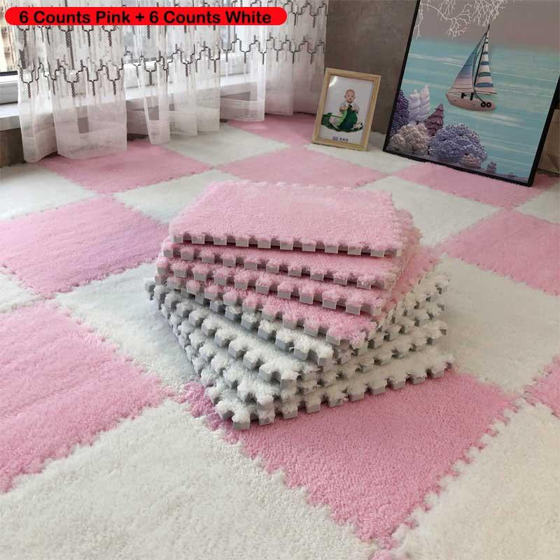 Checkerboard Pattern Floor Mat, 12Pcs/Set Soft Non-Slip Puzzle Floor Mat, Decorative Carpet for Home Living Room Bedroom
