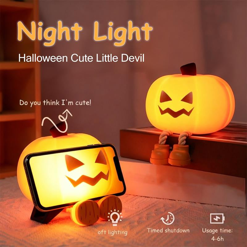 Halloween Pumpkin Night Light, Halloween Decorations Outdoor,Mini LED Pumpkin Lamp with 3 Level Dimmable, Nursery Nightlight for Kids, Silicone Rechargeable Bedside Touch Lamp, for Kids,Lighting