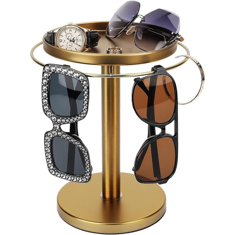 360? Rotating Sunglass Organizer Storage, Stainless Steel Glasses Holder Stand, Glasses Organizer with Tray for Desk, Dresser, Tabletop, Nightstand and Home Decor ()