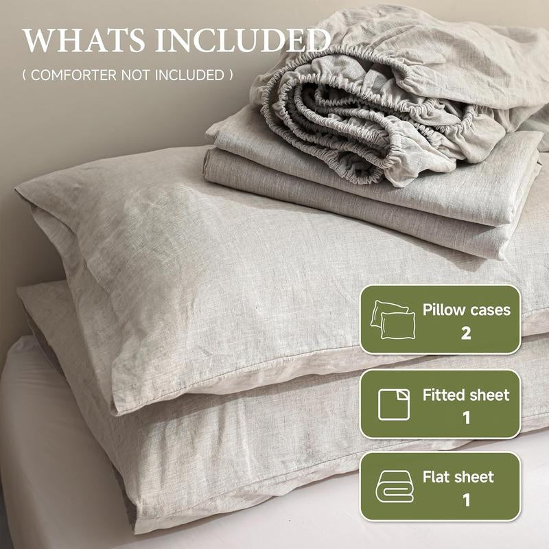 Simple&Opulence 100% Linen Sheets Set, Natural French Linen Bed Sheets, Breathable Soft Durable Bedding Set for All Season