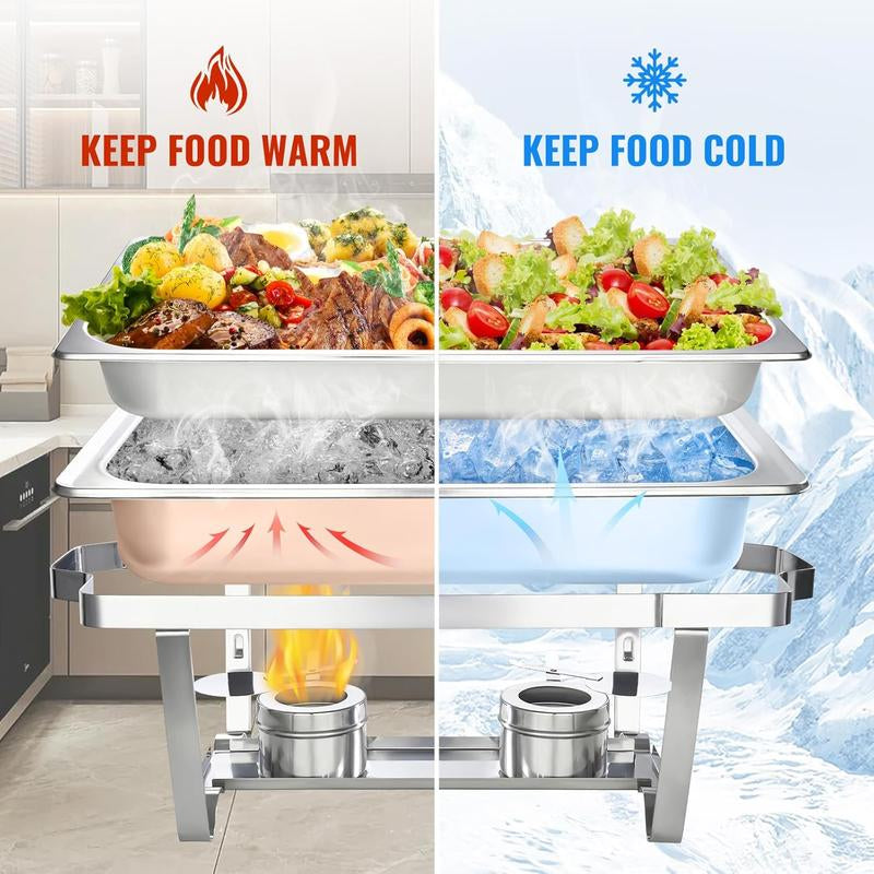 Kerilyn 4 Packs 9QT Chafing Dishes for Buffet Set, Rectangular Stainless Steel Food Warmer Sets with Lids, Food Pans, Water Pan and Fuel Holders for Restaurant Catering Parties Weddings Serving Food Warmer & Chafers Servers Sets