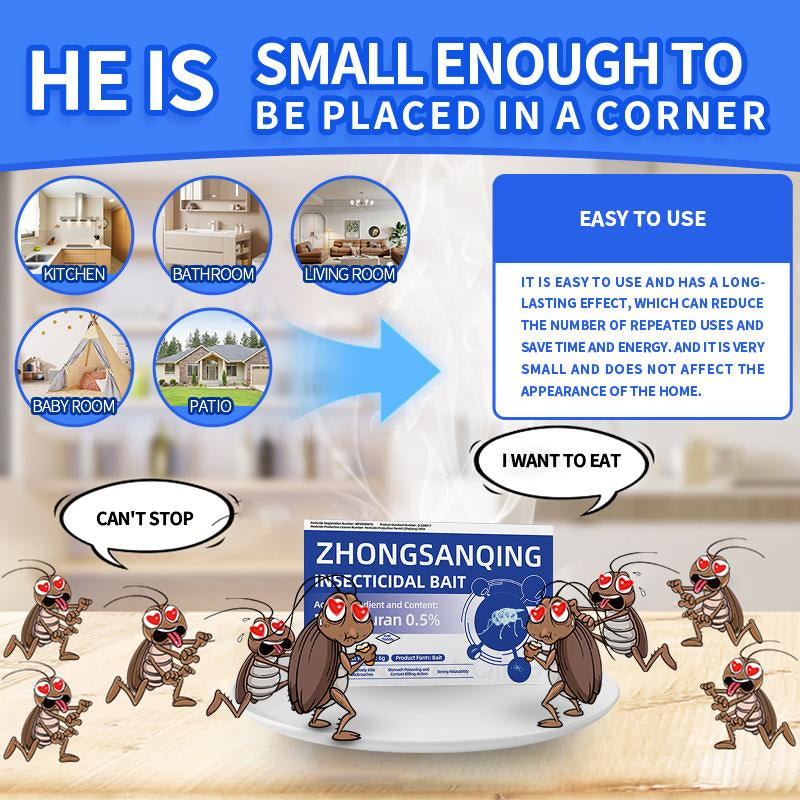 Zhongsanqing Insecticidal Bait - Small Size Roach Bait for Kitchen & Indoor Use with Dinetofuran 0.5% Active Ingredient No Magnets