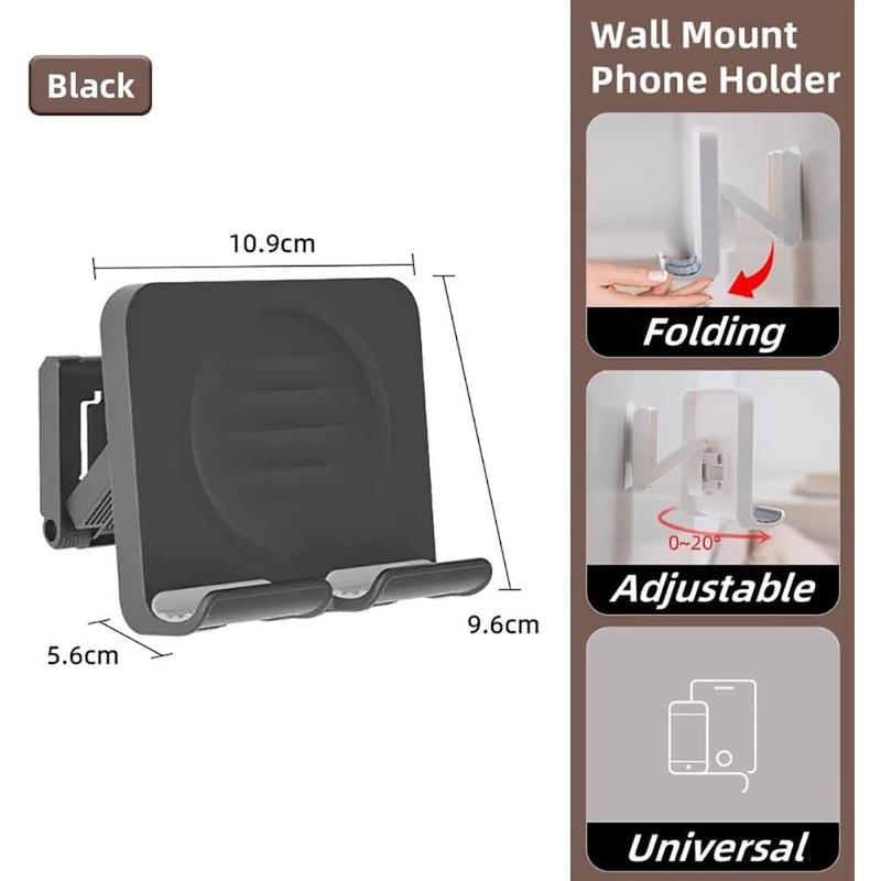 Upgraded Wall Mount Shower Phone Holder with 3 Count Adhesive Stickers | Adjustable and Removable Cell Phone Stand for Bathroom Bedroom Kitchen | Compatible with All Phone and Tablet (Black)