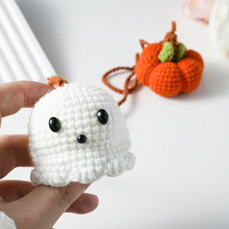 Halloween 2025,Decor,Crochet,Ghost Pumpkin Rearview Mirror Charm,Hanging Car Charm, Handmade Halloween Ornament, Amigurumi Spooky Cute Décor, Durable Yarn, Easy to Hang, Fits Car Mirror Doors Walls Trees, Multi, Holiday