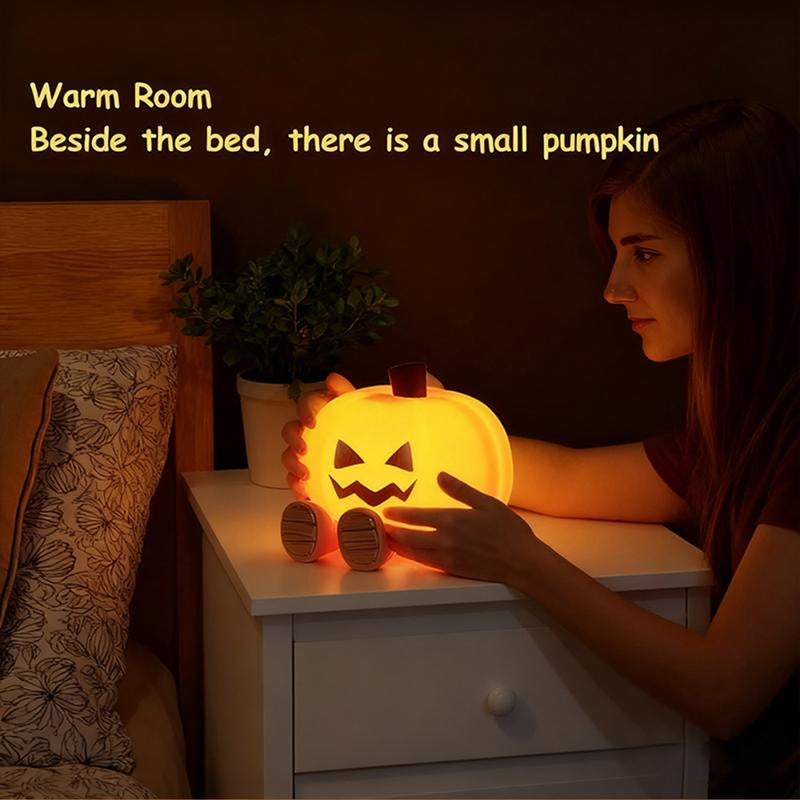 Halloween Pumpkin Night Light, Halloween Decorations Outdoor,Mini LED Pumpkin Lamp with 3 Level Dimmable, Nursery Nightlight for Kids, Silicone Rechargeable Bedside Touch Lamp, for Kids,Lighting