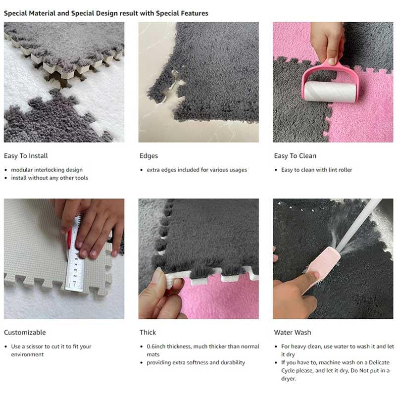 Checkerboard Pattern Floor Mat, 12Pcs/Set Soft Non-Slip Puzzle Floor Mat, Decorative Carpet for Home Living Room Bedroom