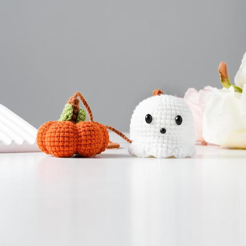 Halloween 2025,Decor,Crochet,Ghost Pumpkin Rearview Mirror Charm,Hanging Car Charm, Handmade Halloween Ornament, Amigurumi Spooky Cute Décor, Durable Yarn, Easy to Hang, Fits Car Mirror Doors Walls Trees, Multi, Holiday