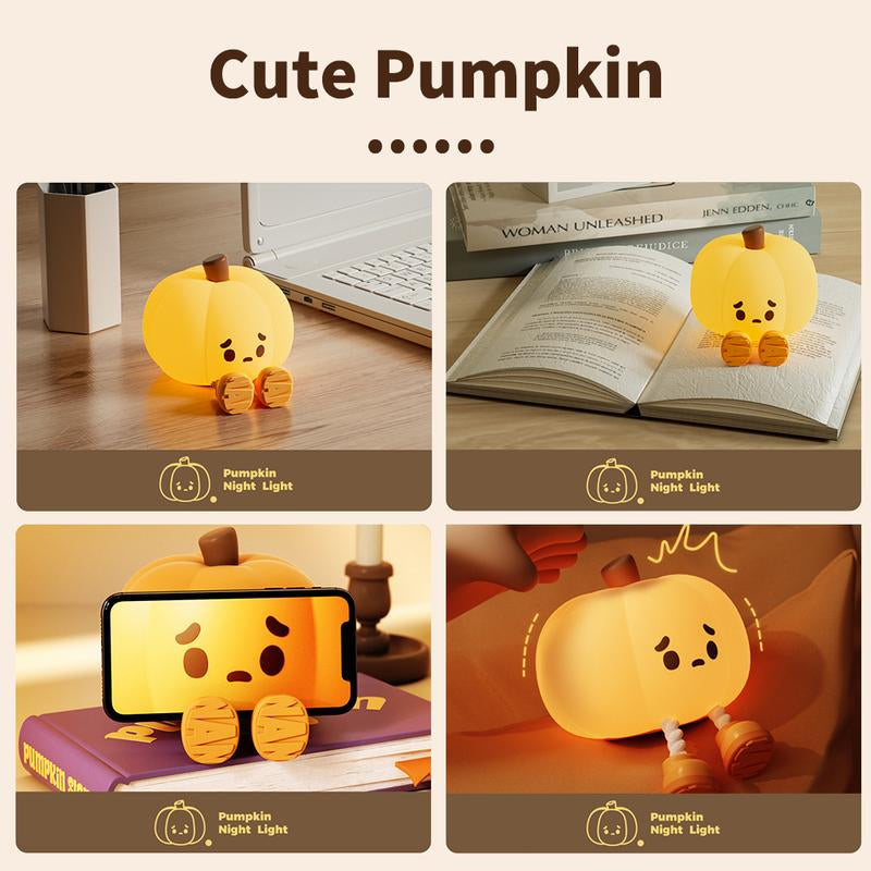 Halloween Pumpkin Nightlight, Halloween Outdoor Decoration, Mini LED Pumpkin Lamp, with 3-Level Adjustable Light, Child-Friendly Nightlight, Safe Silicone Rechargeable Bedside Touch Light, Suitable for Families