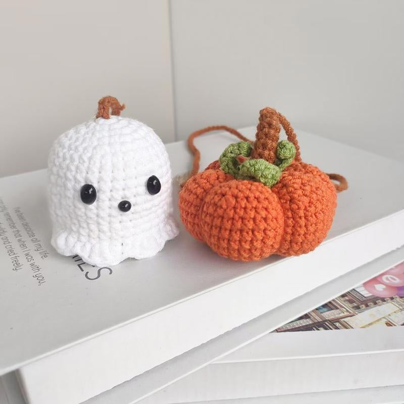 Halloween 2025,Decor,Crochet,Ghost Pumpkin Rearview Mirror Charm,Hanging Car Charm, Handmade Halloween Ornament, Amigurumi Spooky Cute Décor, Durable Yarn, Easy to Hang, Fits Car Mirror Doors Walls Trees, Multi, Holiday