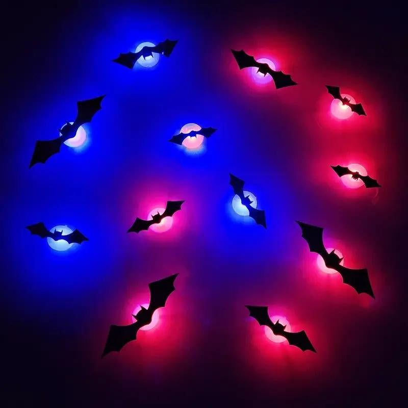 Bougerv 3D Bat Design LED Decorations 12Pcs/24Pcs Set Spooky Ornaments for Home Party Festival Halloween Easy Install Wall Stickers Smooth Application - Decorative(Non-Remote)