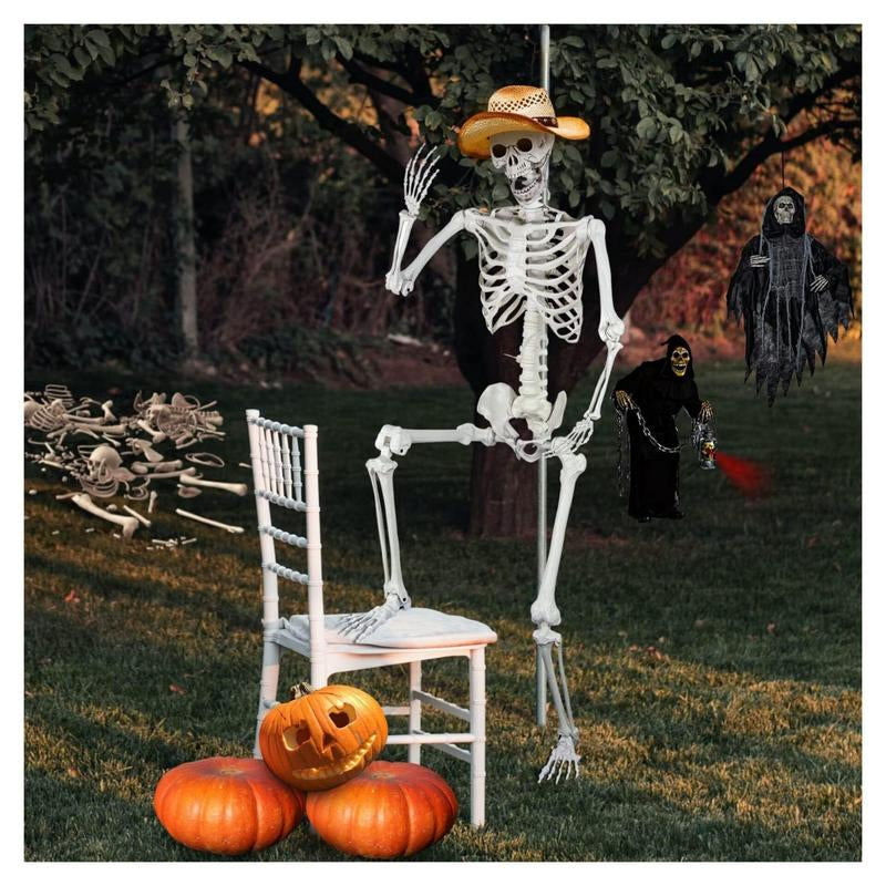 Life-Size 5.4Ft Posable Skeleton – Full Body Skeleton with Movable Joints for Spooky Halloween Decorations, Ornaments