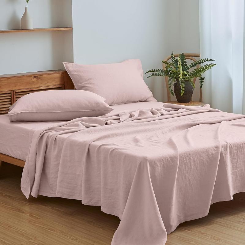 Simple&Opulence 100% Linen Sheets Set, Natural French Linen Bed Sheets, Breathable Soft Durable Bedding Set for All Season