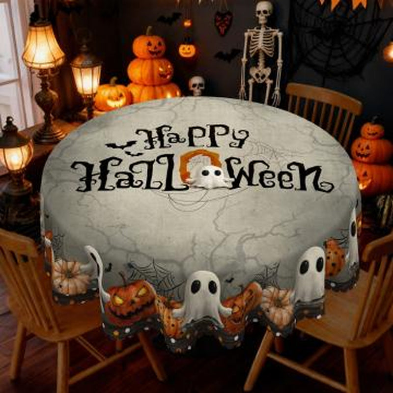 Eikione-Spooky Night Halloween Tablecloth – Moon, Bat & Graveyard Print – Waterproof & Wrinkle-Free for Any Table Shape
