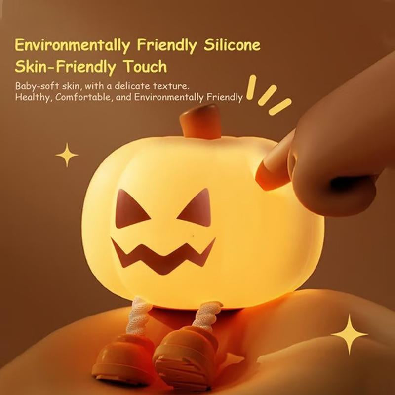 Halloween Pumpkin Nightlight, Halloween Outdoor Decoration, Mini LED Pumpkin Lamp, with 3-Level Adjustable Light, Child-Friendly Nightlight, Safe Silicone Rechargeable Bedside Touch Light, Suitable for Families
