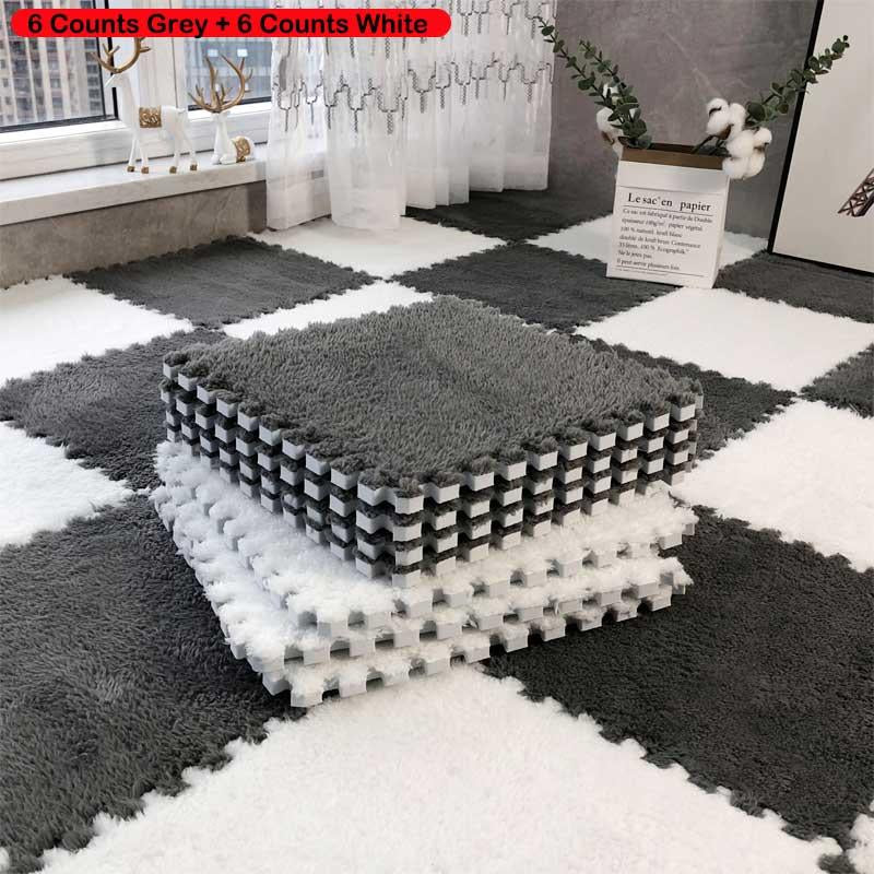 Checkerboard Pattern Floor Mat, 12Pcs/Set Soft Non-Slip Puzzle Floor Mat, Decorative Carpet for Home Living Room Bedroom