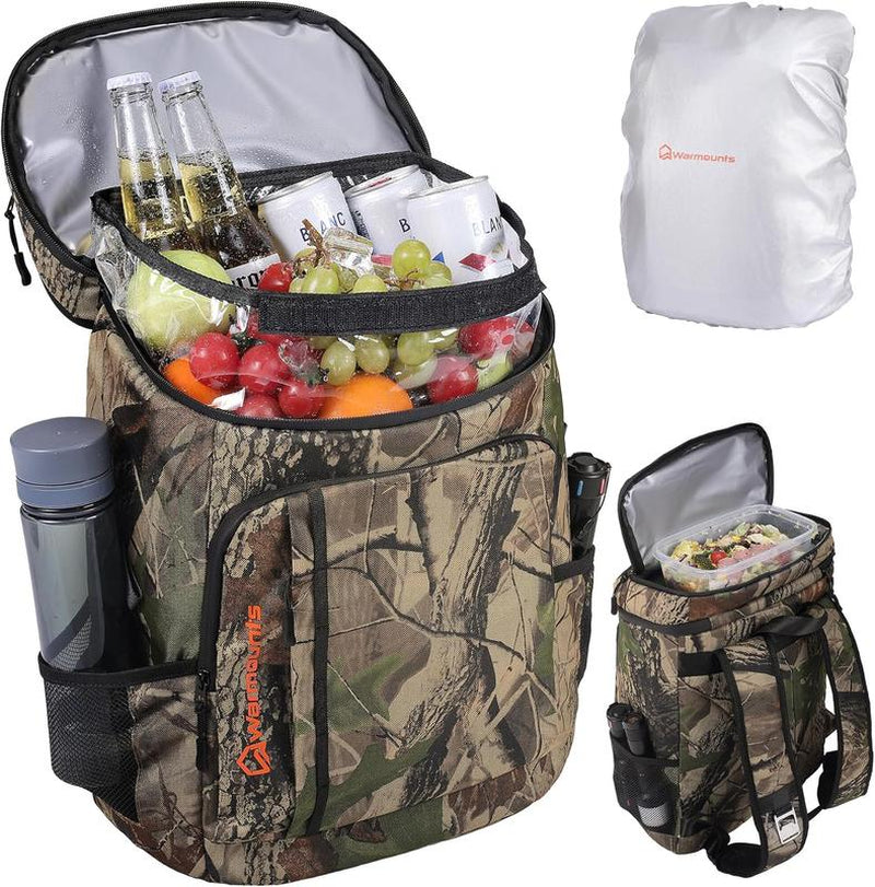 WARMOUNTS Soft Backpack Cooler Insulated Leakproof 36 Cans Collapsible Cooler Ice Chest Bag W/Insulating Cover&Leakproof PVC Bag, Lightweight, Cooler Backpack for Camping, Hiking, Picnic, Beach,Travel