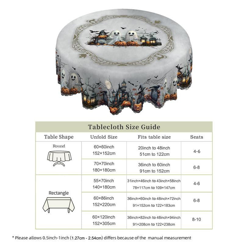 Eikione-Spooky Night Halloween Tablecloth – Moon, Bat & Graveyard Print – Waterproof & Wrinkle-Free for Any Table Shape