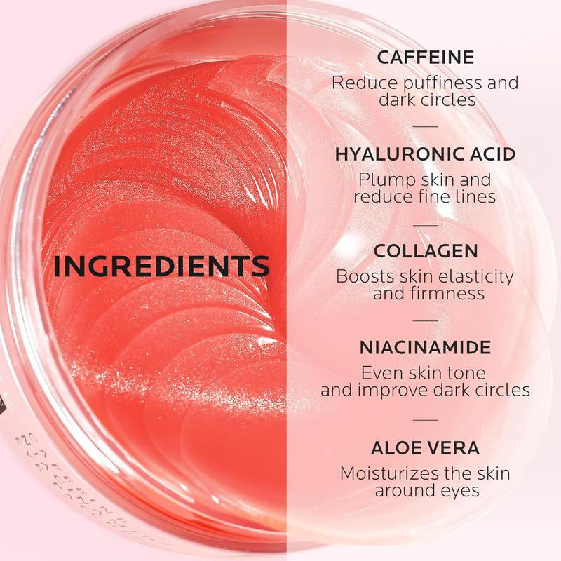 Under Eye Patches for Puffiness: Dark Circles and Puffy Eyes Treatment Caffeine Eye Mask with Niacinamide Hyaluronic Acid - Smooth Wrinkles Reduce Eye Bags Undereye Gel Pad (30 Pairs)