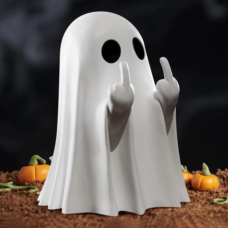 Halloween Ghost Figurine – Spooky Resin Middle Finger Ghost Decor | Cute & Edgy Indoor/Outdoor Halloween Decor for Porch & Home (1 Pc)