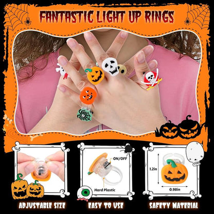 50Pcs LED Halloween Ring,Halloween Ring,Glowing Pumpkin Skull Ring Gift,Halloween Christmas Party Decoration Home Horror Props Supplies,Perfect for Halloween