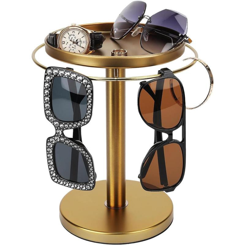 360? Rotating Sunglass Organizer Storage, Stainless Steel Glasses Holder Stand, Glasses Organizer with Tray for Desk, Dresser, Tabletop, Nightstand and Home Decor ()