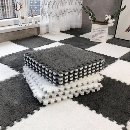 Checkerboard Pattern Floor Mat, 12Pcs/Set Soft Non-Slip Puzzle Floor Mat, Decorative Carpet for Home Living Room Bedroom