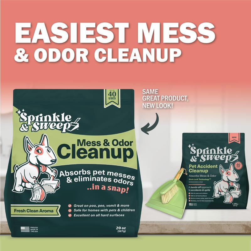 Sprinkle & Sweep All-In-One Pet Accident Cleanup Kit - Mess Cleaner, Odor Spray & Dustpan