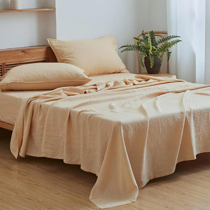 Simple&Opulence 100% Linen Sheets Set, Natural French Linen Bed Sheets, Breathable Soft Durable Bedding Set for All Season