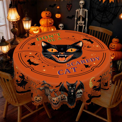 Eikione-Spooky Night Halloween Tablecloth – Moon, Bat & Graveyard Print – Waterproof & Wrinkle-Free for Any Table Shape