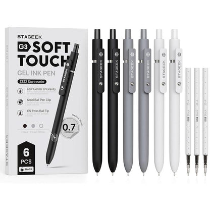 Black Gel Pens, 6Pcs 0.7Mm Quick Dry Black Ink Pens with 3 Extra Refills, Fine Point Smooth Writing Pens for Journaling, Office, Note Taking, School Supplies, Nurse Aesthetic(Black Gray White&Gradient)
