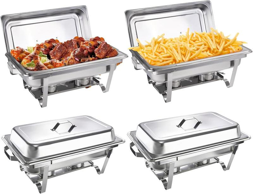 Kerilyn 4 Packs 9QT Chafing Dishes for Buffet Set, Rectangular Stainless Steel Food Warmer Sets with Lids, Food Pans, Water Pan and Fuel Holders for Restaurant Catering Parties Weddings Serving Food Warmer & Chafers Servers Sets