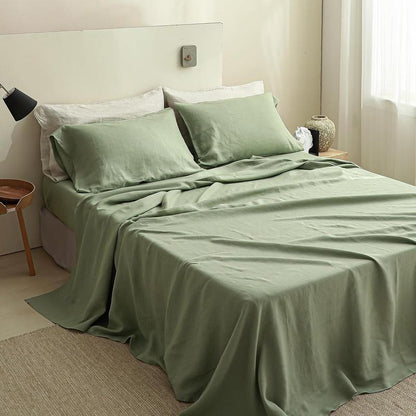 Simple&Opulence 100% Linen Sheets Set, Natural French Linen Bed Sheets, Breathable Soft Durable Bedding Set for All Season