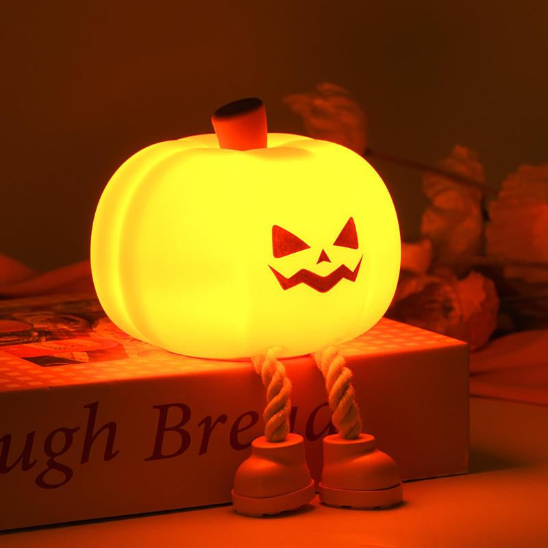 Halloween Pumpkin Nightlight, Halloween Outdoor Decoration, Mini LED Pumpkin Lamp, with 3-Level Adjustable Light, Child-Friendly Nightlight, Safe Silicone Rechargeable Bedside Touch Light, Suitable for Families