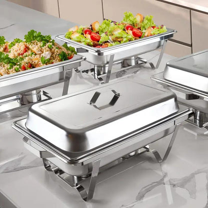 Kerilyn 4 Packs 9QT Chafing Dishes for Buffet Set, Rectangular Stainless Steel Food Warmer Sets with Lids, Food Pans, Water Pan and Fuel Holders for Restaurant Catering Parties Weddings Serving Food Warmer & Chafers Servers Sets