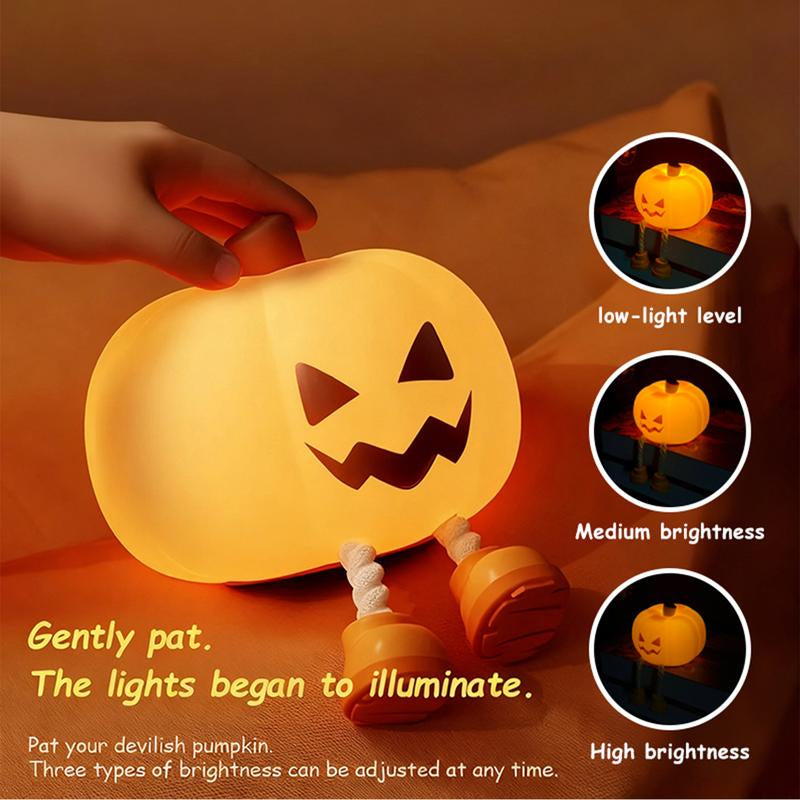Halloween Pumpkin Night Light, Halloween Decorations Outdoor,Mini LED Pumpkin Lamp with 3 Level Dimmable, Nursery Nightlight for Kids, Silicone Rechargeable Bedside Touch Lamp, for Kids,Lighting