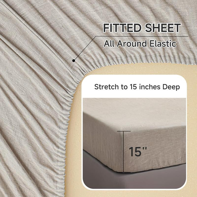 Simple&Opulence 100% Linen Sheets Set, Natural French Linen Bed Sheets, Breathable Soft Durable Bedding Set for All Season