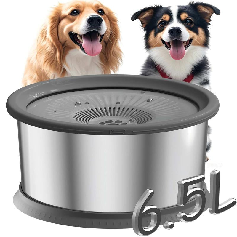 Stainless Steel 6.5L Dog Water Bowl 1.6 Gallon Extra Large Capacity with Splash-Proof Design Non-Slip Mat Elevated Slow Feeder for Medium & Large Dogs Black